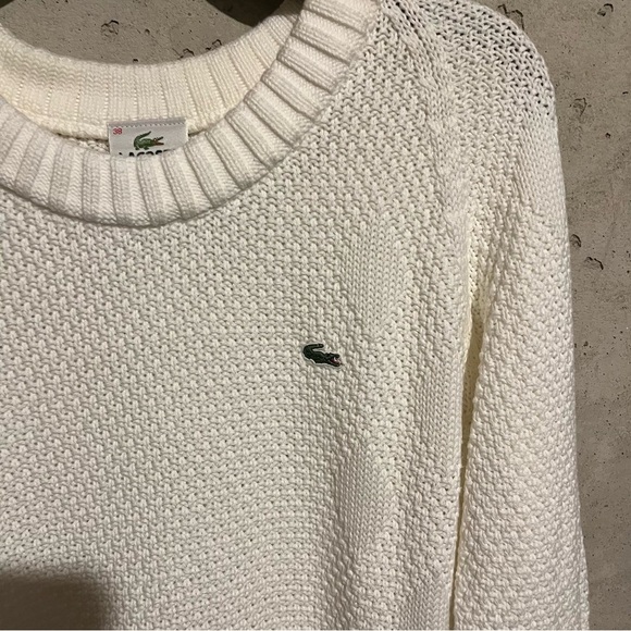 Lacoste Womens Cotton Embroidered Logo Detail Tight-Knit Sweater Cream Size 38 - Picture 2 of 10